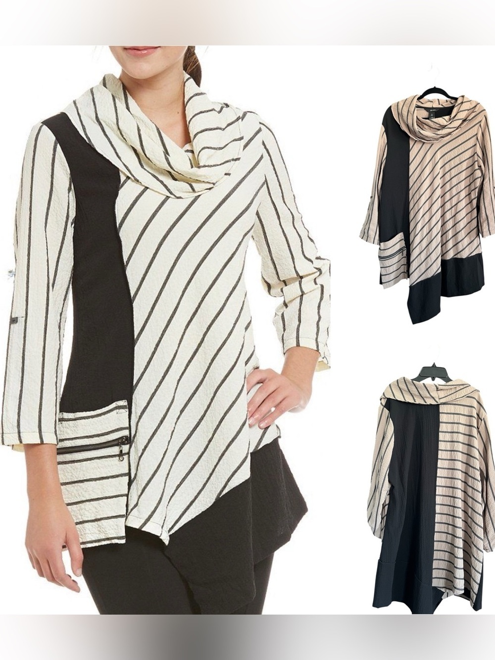 Ali Miles Art to Wear Lagonlook Top Tan and Black size XL